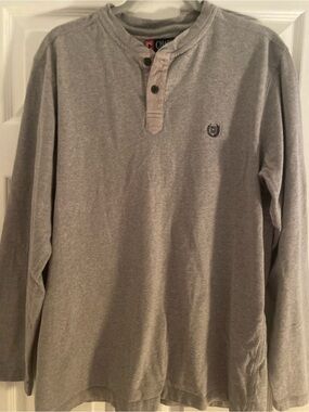 Chaps Gray Long-Sleeve Henley with Embroidered Crest
